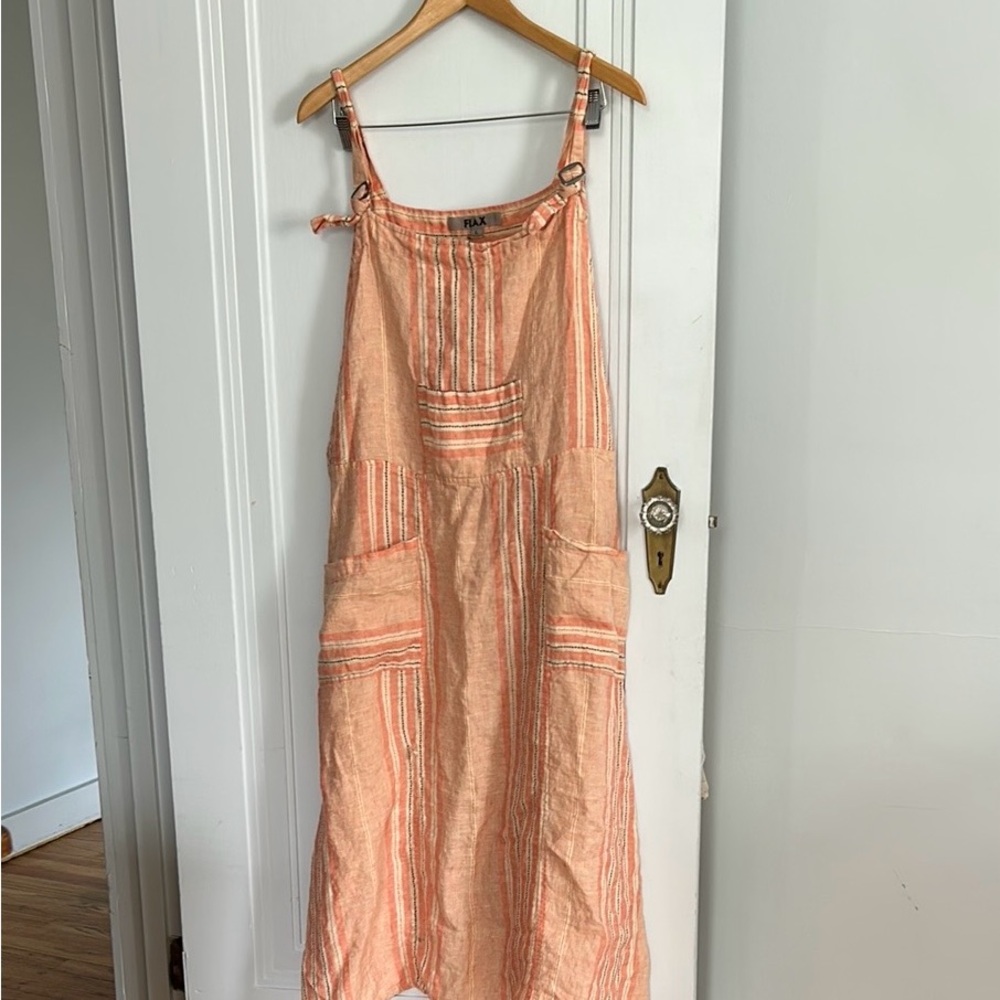 Flax Striped Apron Dress in Peach and White Sz L